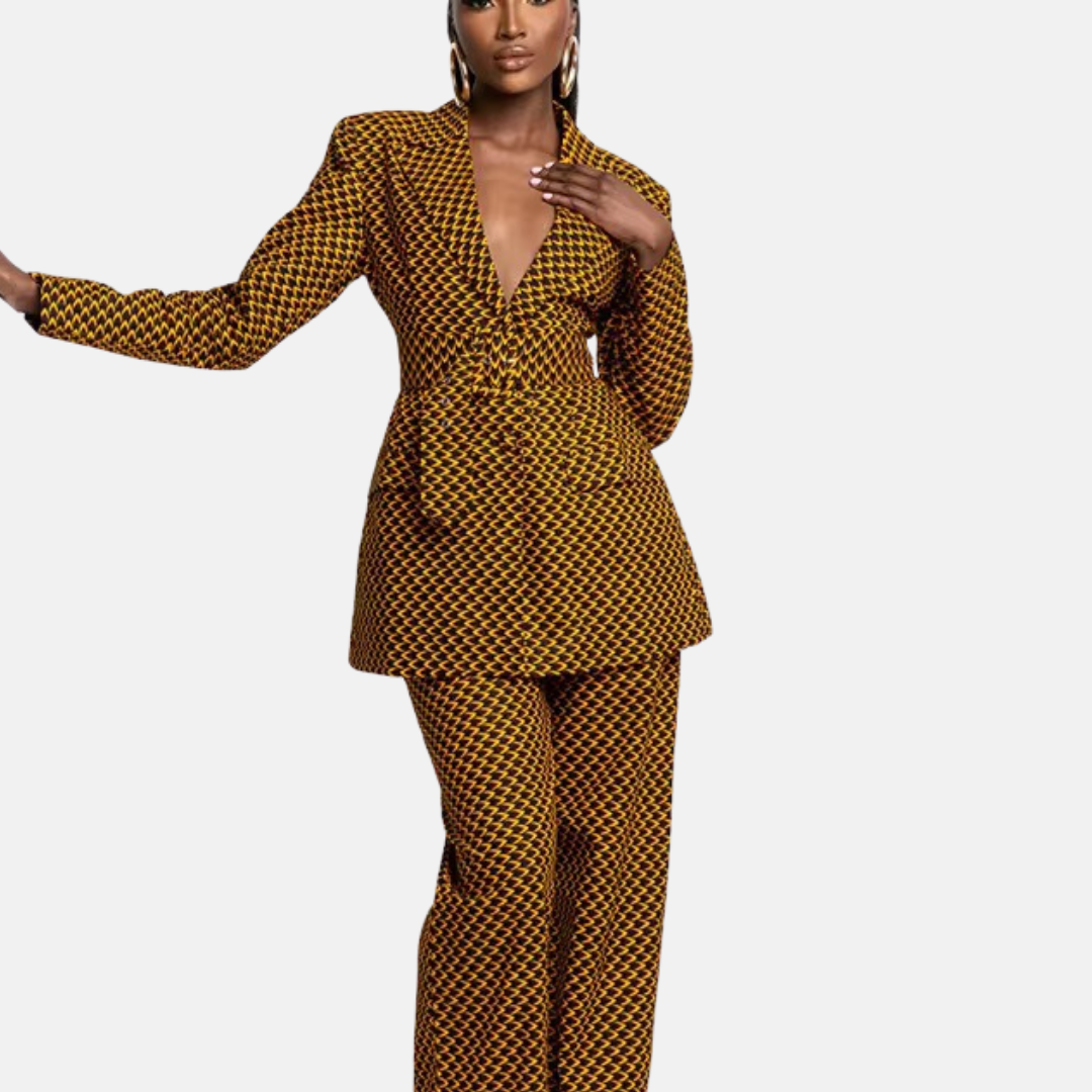 Ankara Print Peplum Blazer & Straight Leg Trousers Co-ord Set